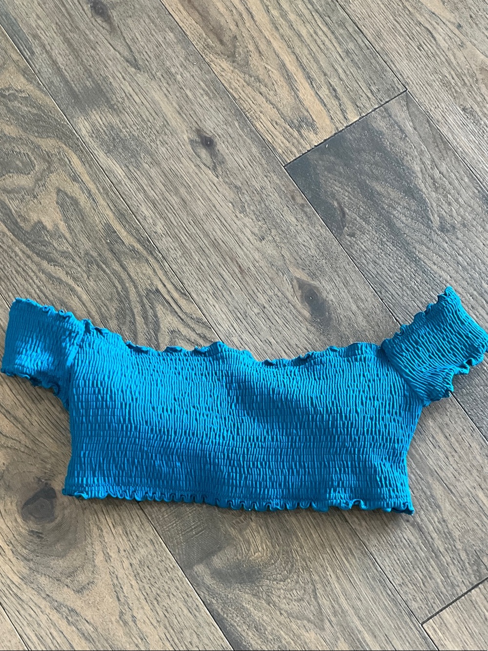 PINK Victoria's Secret Turquoise Smocked Off-Shoulder Bikini Top